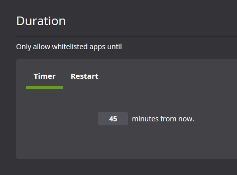 Partial screenshot of setting a duration