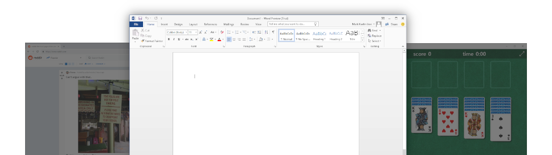 Microsoft Word in the foregorund with other apps in the background
