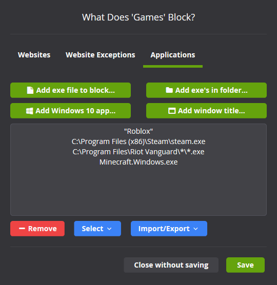 Screenshot of application blocking