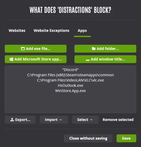 Screenshot of application blocking