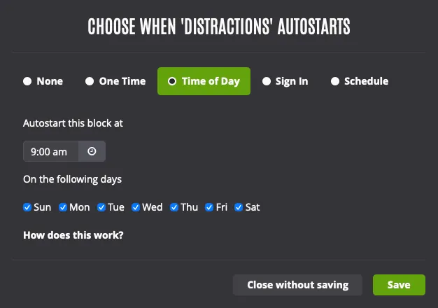 Screenshot of autostart settings