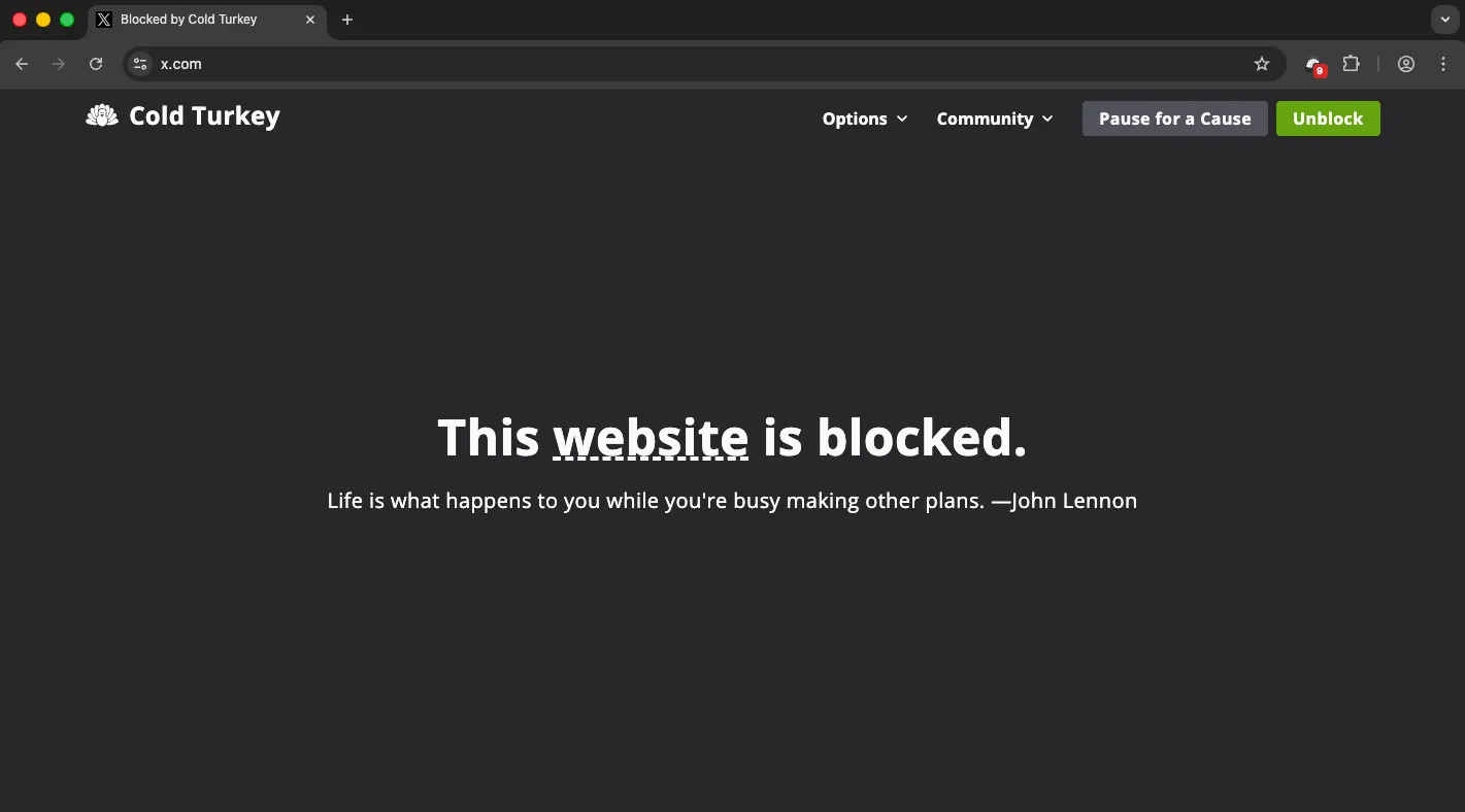 Screenshot of block page