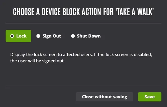 Screenshot of device blocking