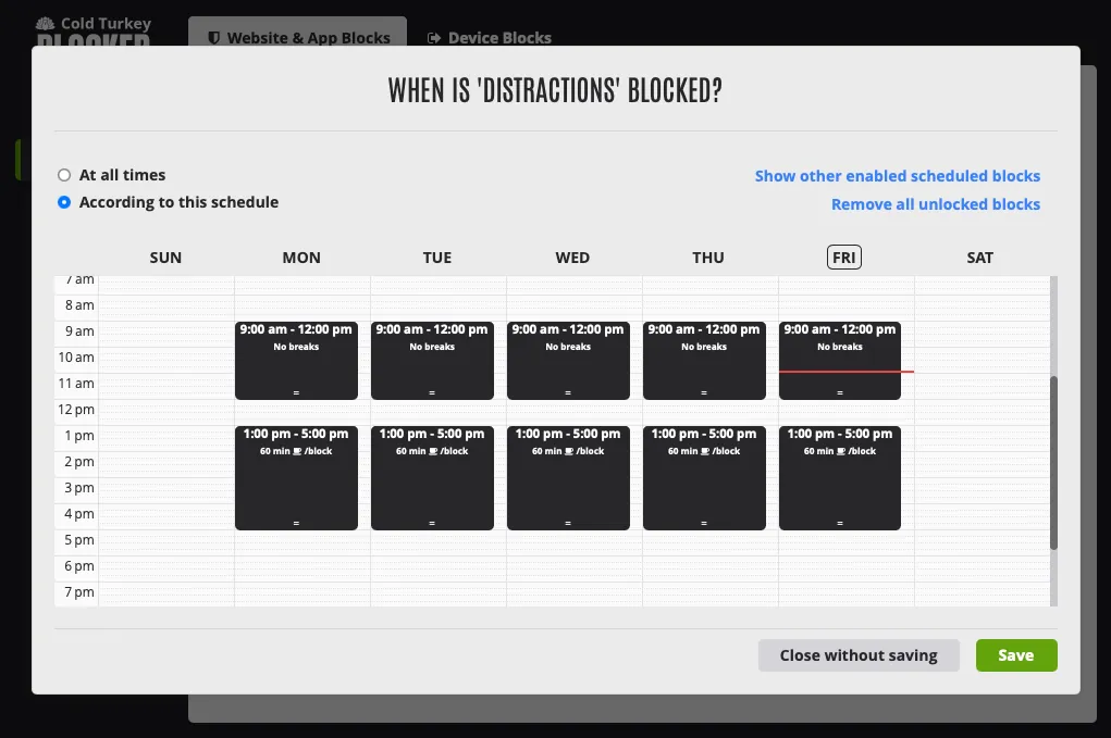 Screenshot of scheduler