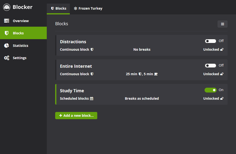 Screenshot of Cold Turkey Blocker now