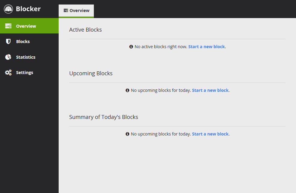Screenshot of overview tab in Blocker