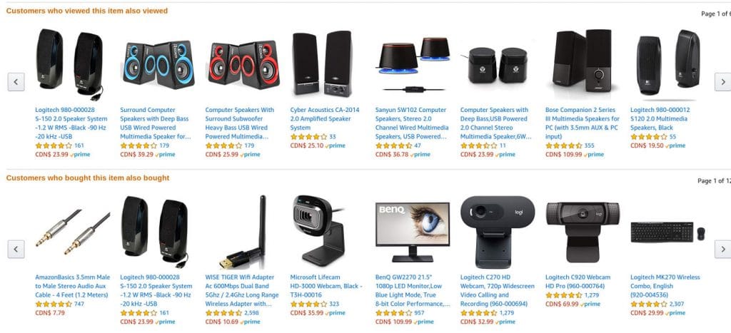 Screenshot of Amazon's related products.